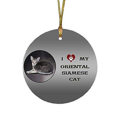 I Love My Oriental Siamese Cat Round Christmas Ornament