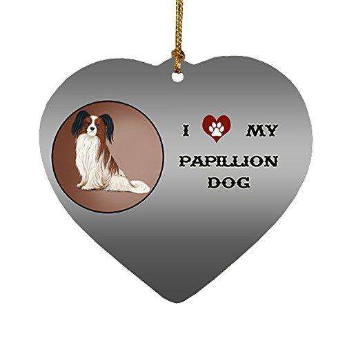 I Love My Papillion Dog Heart Christmas Ornament