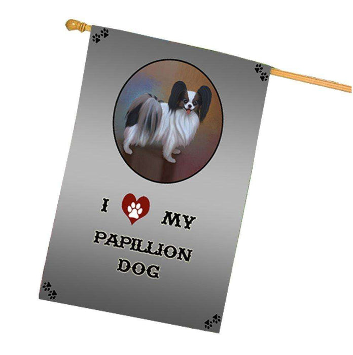 I Love My Papillion Dog House Flag