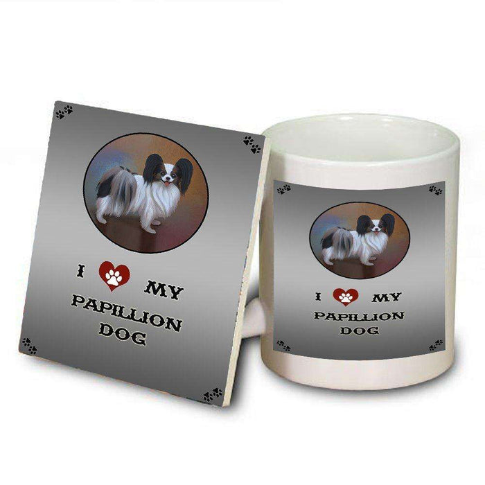 I Love My Papillion Dog Mug and Coaster Set