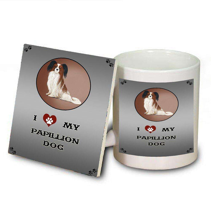 I Love My Papillion Dog Mug and Coaster Set