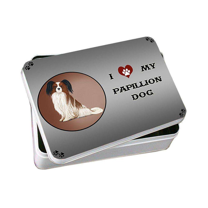 I Love My Papillion Dog Photo Storage Tin