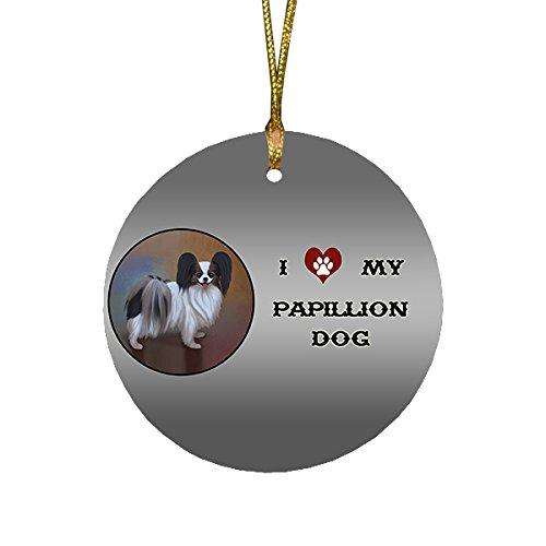 I Love My Papillion Dog Round Christmas Ornament