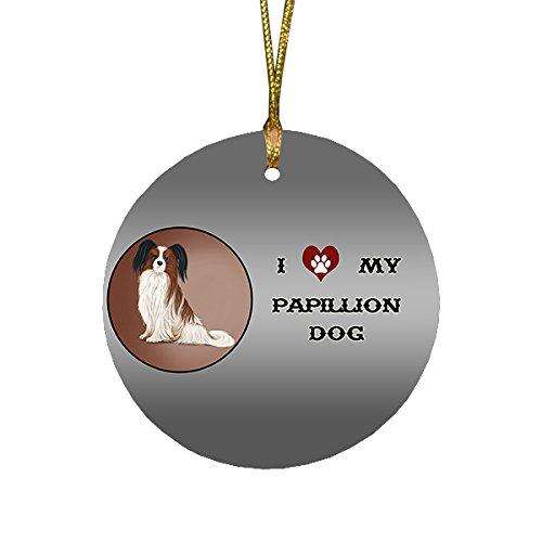 I Love My Papillion Dog Round Christmas Ornament