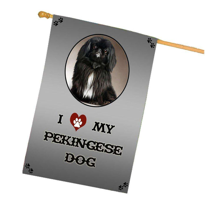 I Love My Pekingese Black Dog House Flag