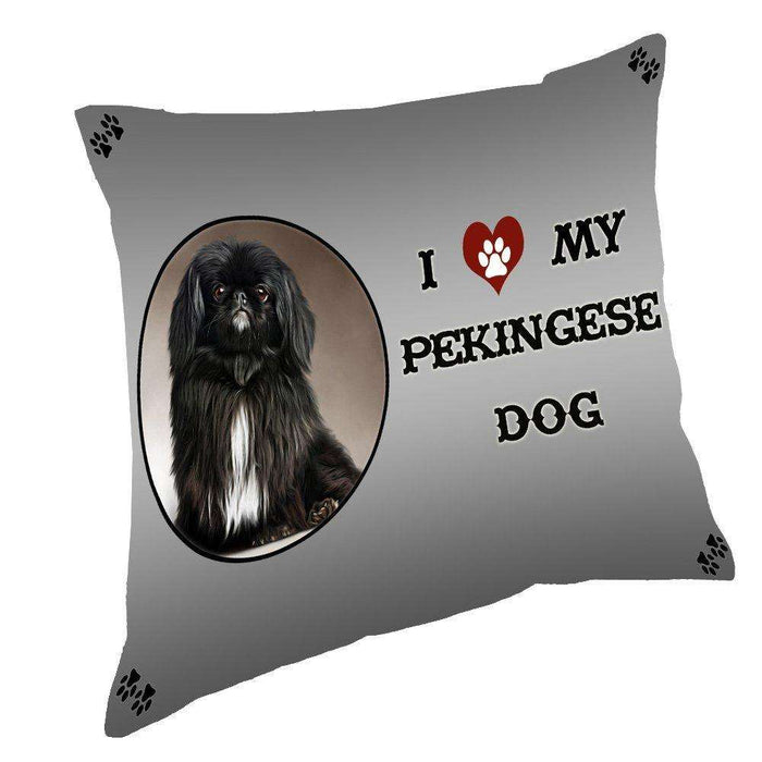 I Love My Pekingese Black Dog Throw Pillow