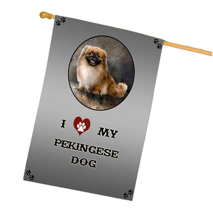 I Love My Pekingese Dog House Flag
