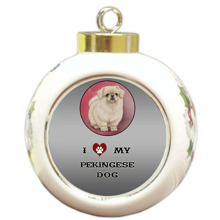 I Love My Pekingese Dog Round Ball Christmas Ornament