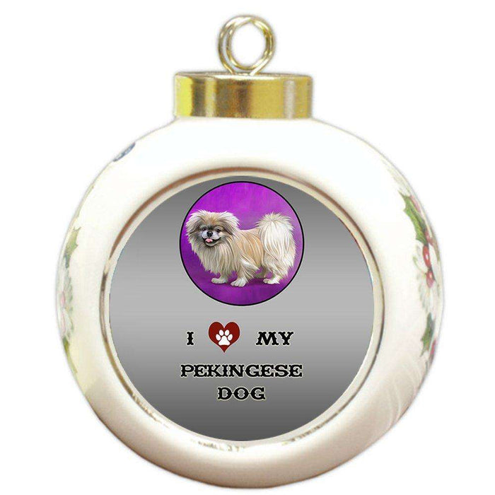 I Love My Pekingese Dog Round Ball Christmas Ornament