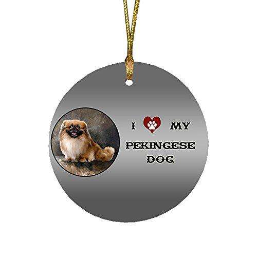 I Love My Pekingese Dog Round Christmas Ornament