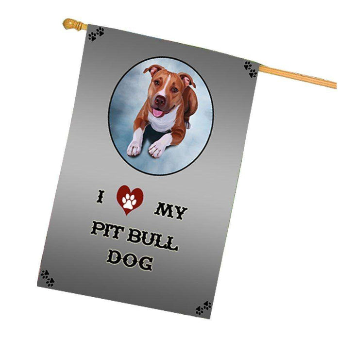 I Love My Pit Bull Dog House Flag