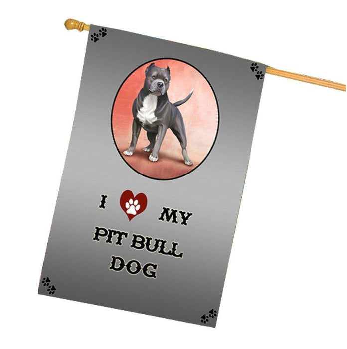 I Love My Pit Bull Dog House Flag