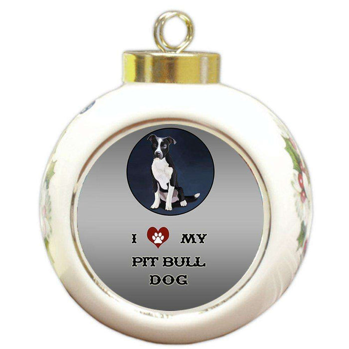 I Love My Pit Bull Dog Round Ball Christmas Ornament