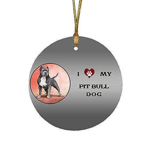 I Love My Pit Bull Dog Round Christmas Ornament