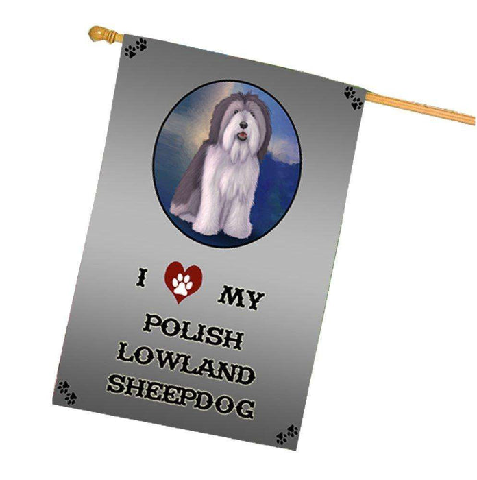 I Love My Polish Lowland Sheepdog Dog House Flag