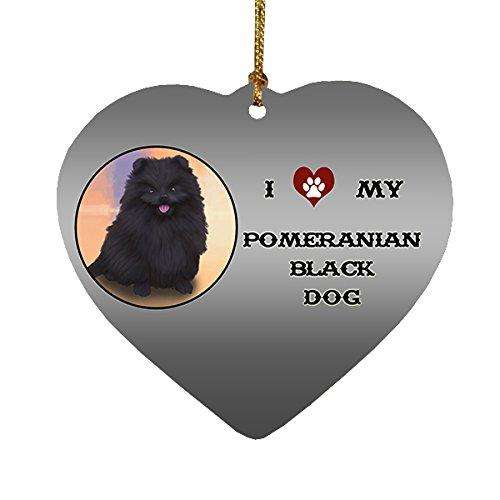 I Love My Pomeranian Black Dog Heart Christmas Ornament