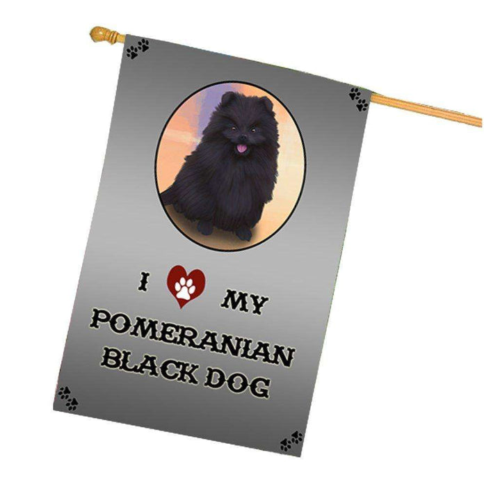 I Love My Pomeranian Black Dog House Flag