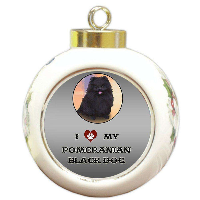 I Love My Pomeranian Black Dog Round Ball Christmas Ornament