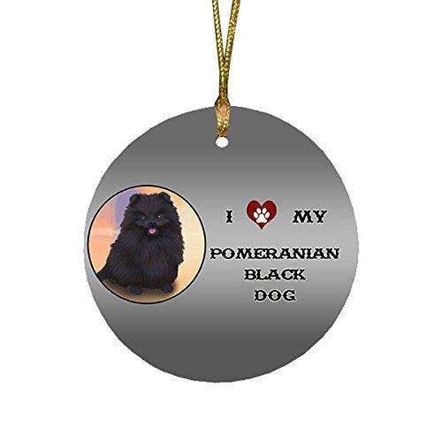 I Love My Pomeranian Black Dog Round Christmas Ornament