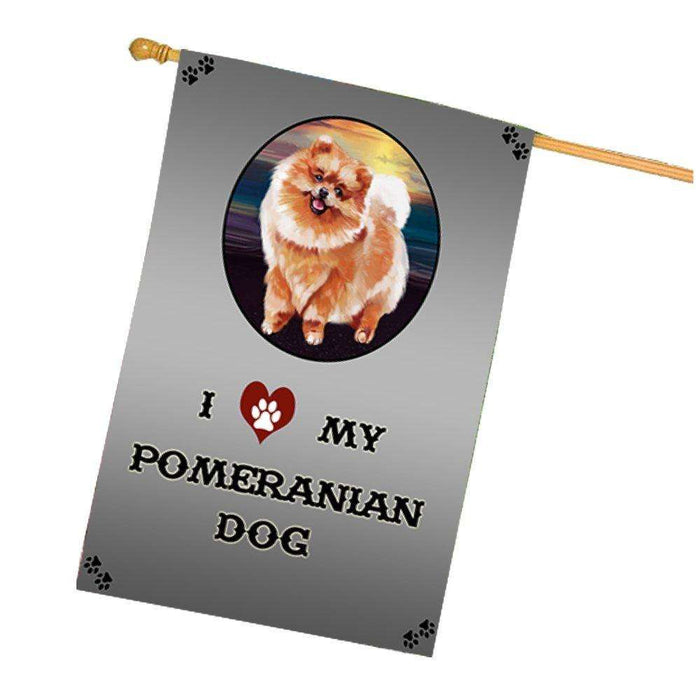 I Love My Pomeranian Dog House Flag