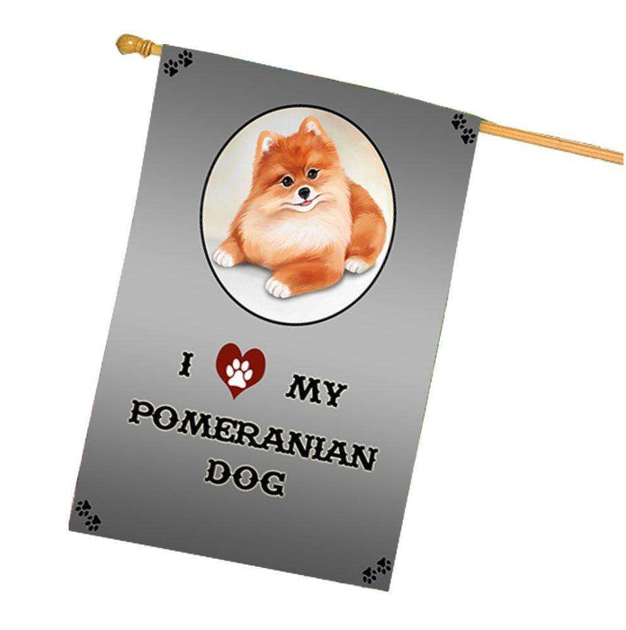 I Love My Pomeranian Dog House Flag