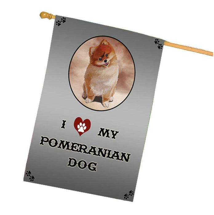 I Love My Pomeranian Dog House Flag