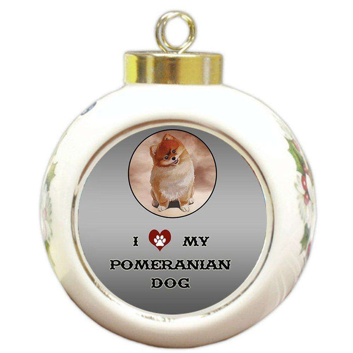 I Love My Pomeranian Dog Round Ball Christmas Ornament