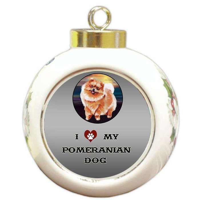 I Love My Pomeranian Dog Round Ball Christmas Ornament