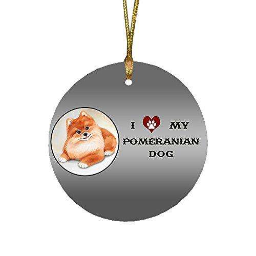 I Love My Pomeranian Dog Round Christmas Ornament