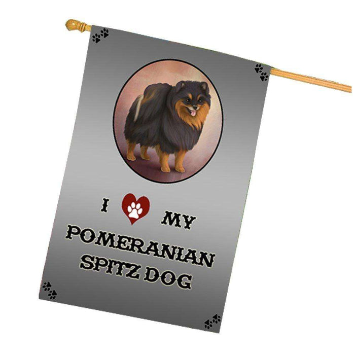 I Love My Pomeranian Spitz Dog House Flag