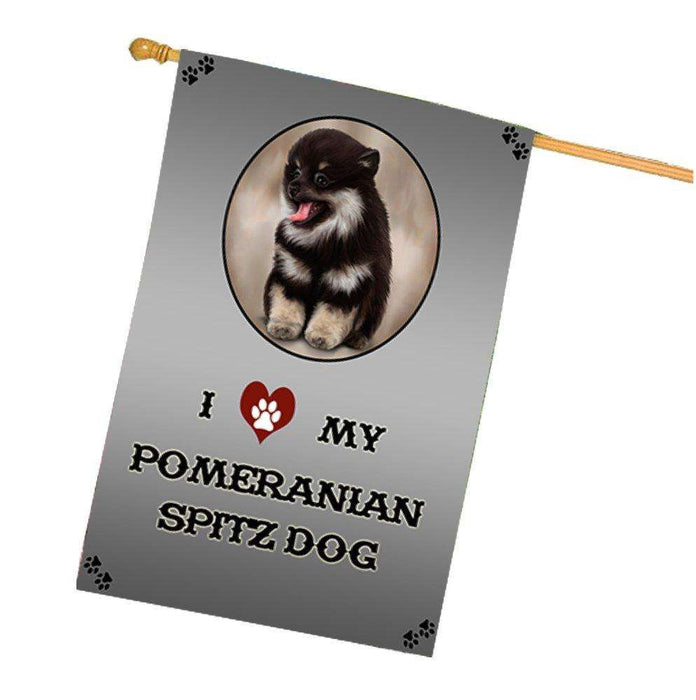 I Love My Pomeranian Spitz Dog House Flag