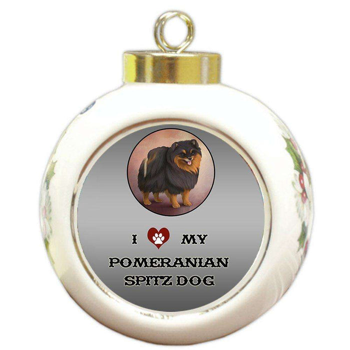 I Love My Pomeranian Spitz Dog Round Ball Christmas Ornament