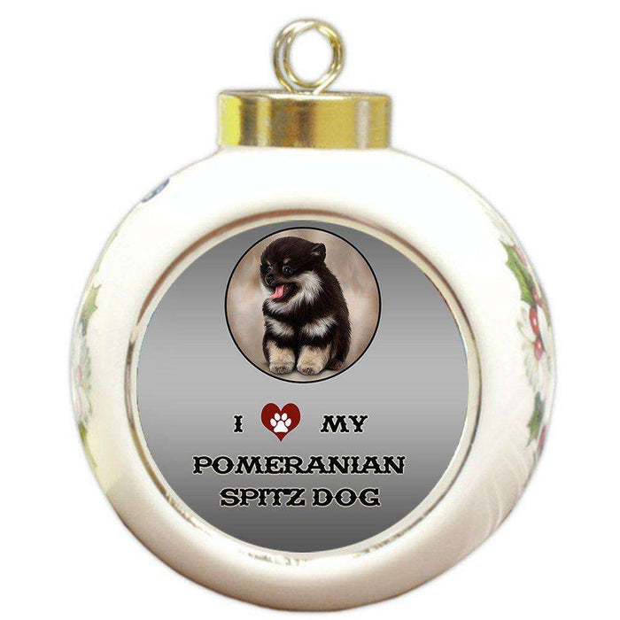 I Love My Pomeranian Spitz Dog Round Ball Christmas Ornament