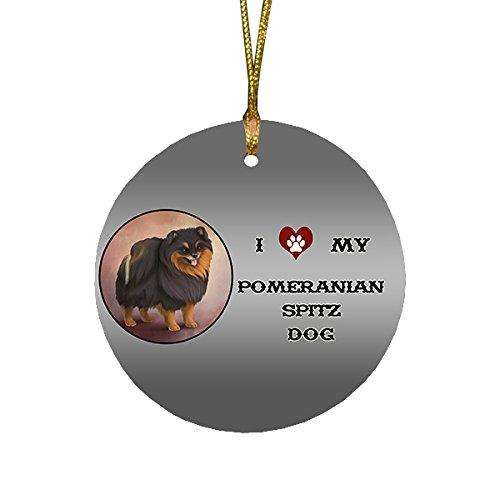 I Love My Pomeranian Spitz Dog Round Christmas Ornament