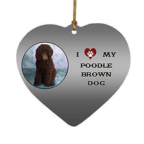 I Love My Poodle Brown Dog Heart Christmas Ornament