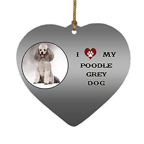 I Love My Poodle Grey Dog Heart Christmas Ornament