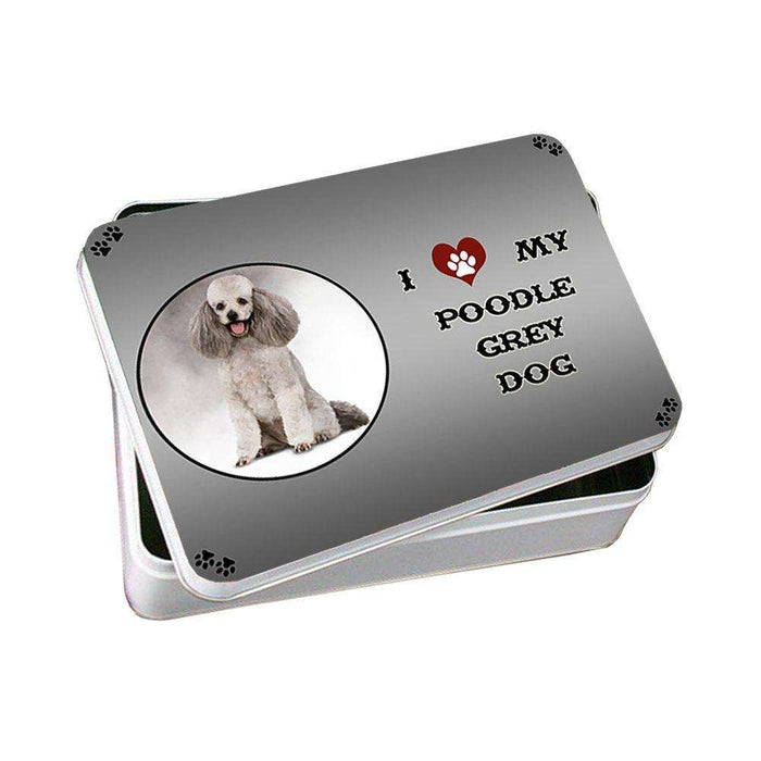 I Love My Poodle Grey Dog Photo Storage Tin