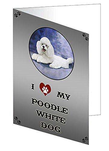I Love My Poodle White Dog Handmade Artwork Assorted Pets Greeting Cards and Note Cards with Envelopes for All Occasions and Holiday Seasons