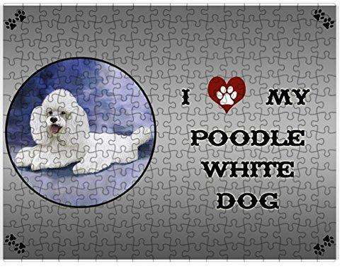 I Love My Poodle White Dog Puzzle with Photo Tin