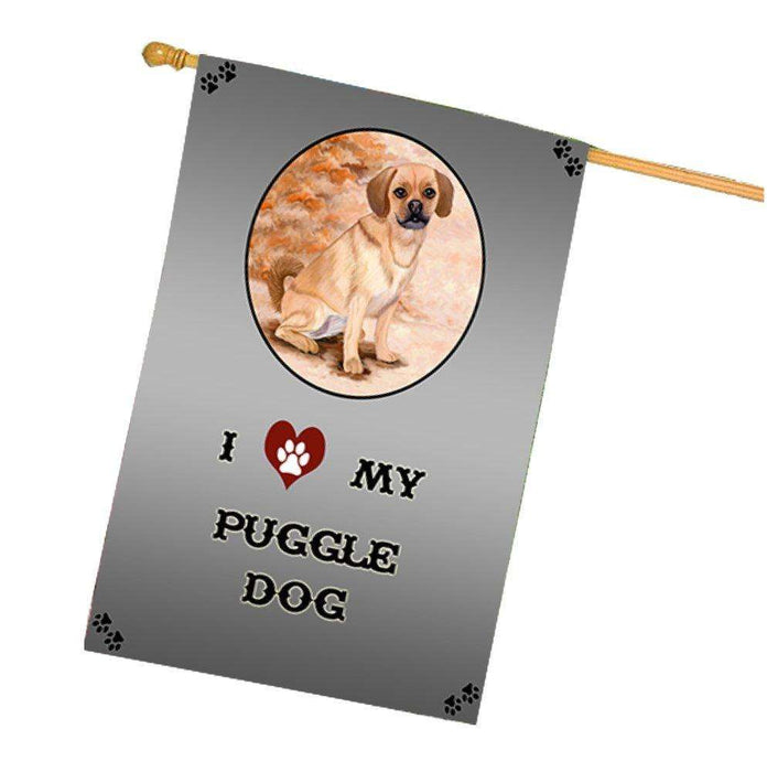 I Love My Puggle Dog House Flag