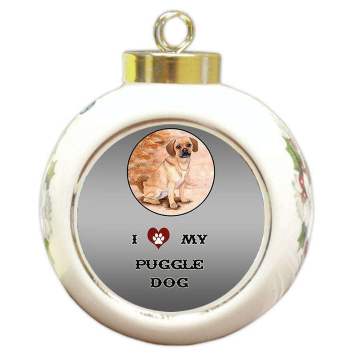 I Love My Puggle Dog Round Ball Christmas Ornament