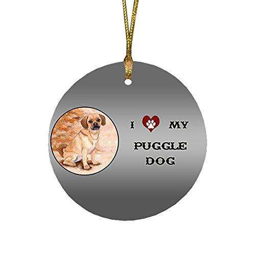 I Love My Puggle Dog Round Christmas Ornament