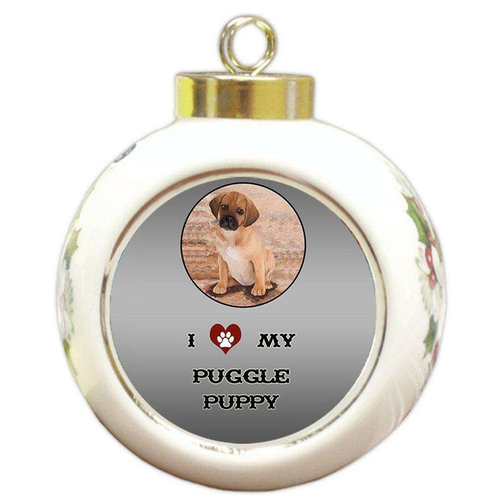 I Love My Puggle Puppy Dog Round Ball Christmas Ornament