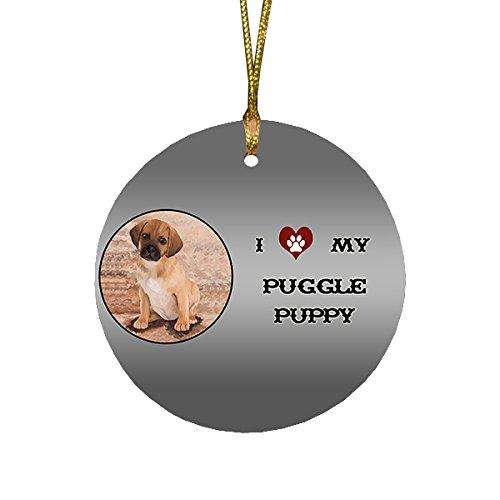 I Love My Puggle Puppy Dog Round Christmas Ornament