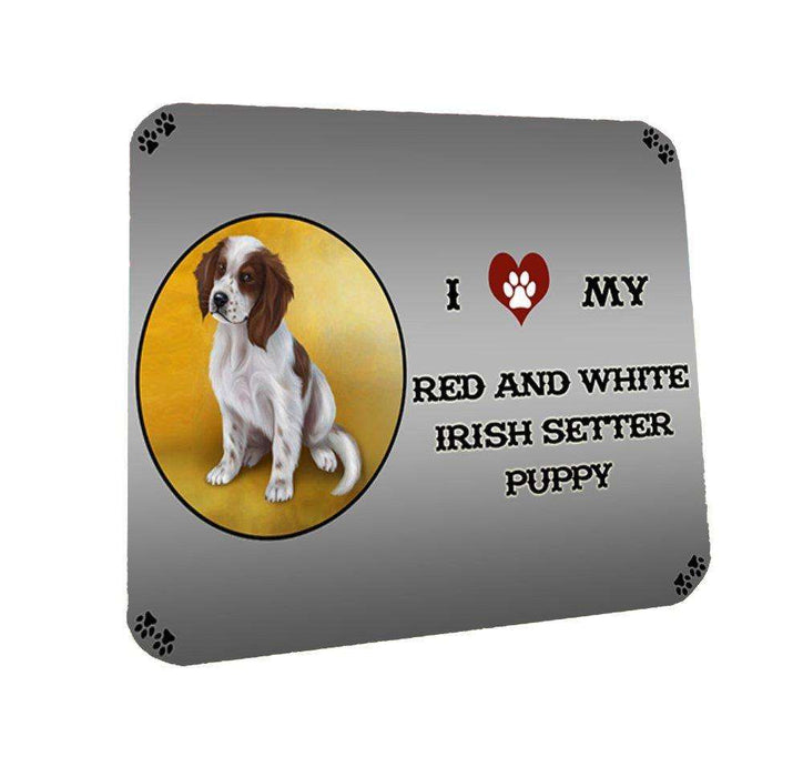I Love My Red And White Irish Setter Puppy Dog Coasters Set of 4