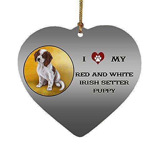 I Love My Red And White Irish Setter Puppy Dog Heart Christmas Ornament