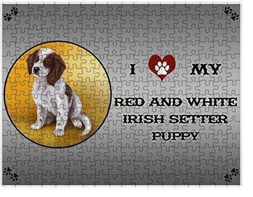 I Love My Red And White Irish Setter Puppy Dog Puzzle with Photo Tin