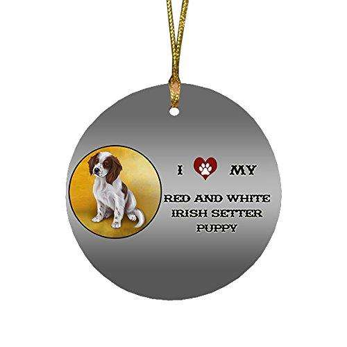 I Love My Red And White Irish Setter Puppy Dog Round Christmas Ornament