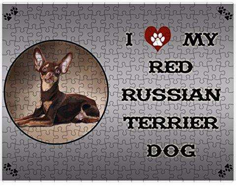 I love My Red Russian Terrier Dog Puzzle with Photo Tin D194
