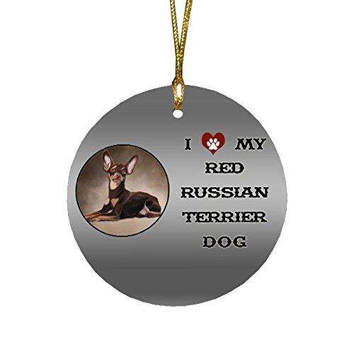 I love My Red Russian Terrier Dog Round Christmas Ornament